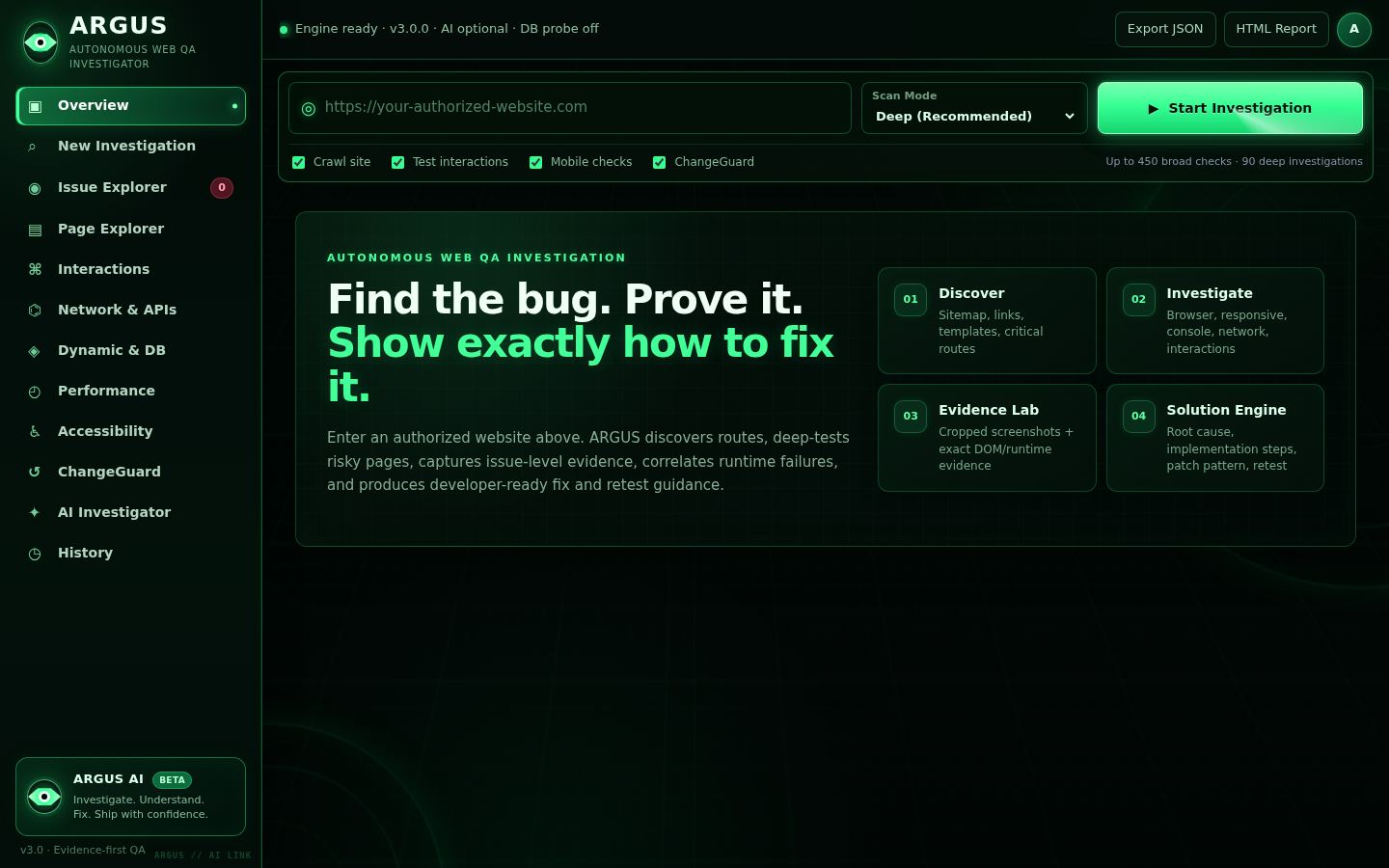 Argus Browser QA and Testing Tool presenting automated website checks